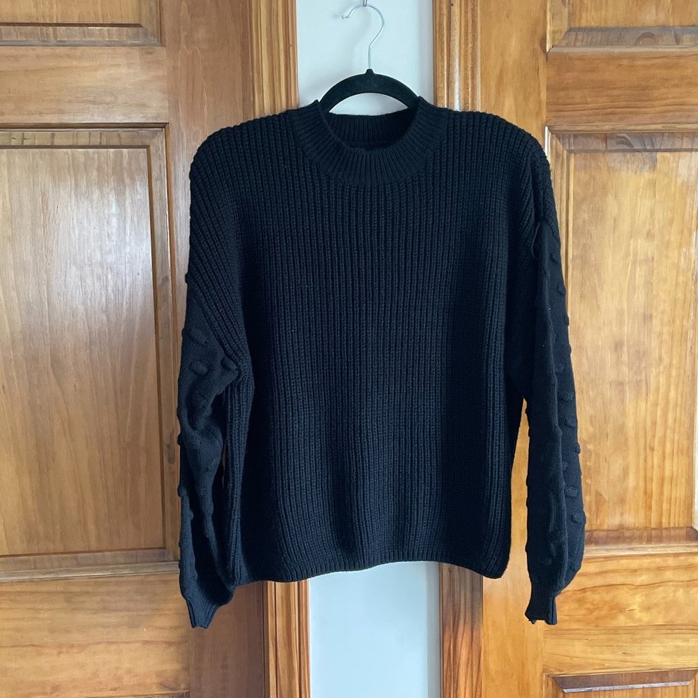 NWOT Black Balloon Sleeved Bobble Cropped Sweater Size XL